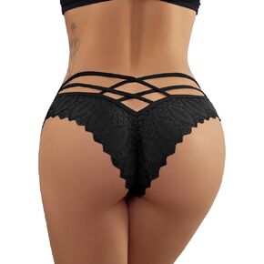 Milumia Women Sexy Panties Cut Out Low Rise Cheeky Underwear Strappy V Waist High Cut Bikini Briefs Black and White Medium