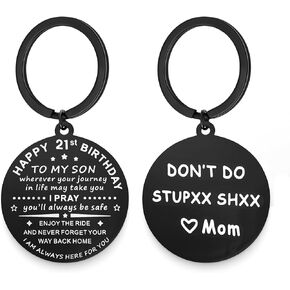 To My Son Keychain with Birthday Card from Mom, 21st 18th 17th 16th Birthday Decorations for Boys Men Son Gifts
