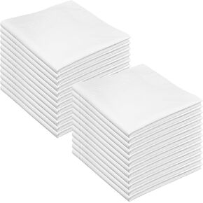 24 Pcs Men's Handkerchiefs, 100% White Thick Soft Cotton Hankies Sweat Absorbing Handkerchiefs Pocket Squares Large Classic Hanky for Men