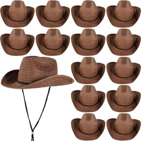 jagely 15 pcs قش رعاة البقر القبعات واسعة الحافة القبعة الصيفية قبعة النساء رجال الإكسسوارات الريفية لحفلات الحفلات ذات الطابع الغربي عيد ميلاد