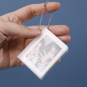 8 Pcs Frosting Mini Photo Album- 2.2x1.5 inch Clear Pocket Photo Album Keychain- Small Hanging Photocard Holder - Photo Ornaments for Tree, 10Page - 20 Card Pockets Collection Album Bulk (2inch)
