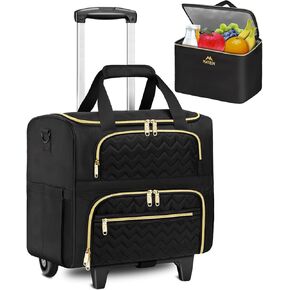 Matein Rolling Captop Bag for Women ، حقيبة سعة 15.6 بوصة مع عجلات وعربة قابلة للفصل ، حقيبة حمل مدرس كمبيوتر مع هدية معزولة لمكتب أعمال ممرضة العمل ، Black Deep