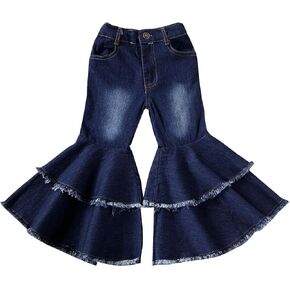 Toddler Little Kids Baby Girl Denim Jeans High Waist Bell Bottom Flare Pants Wide Leg Long Trousers Clothes 2-7T