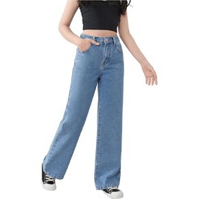 Floerns Girl's Elastic High Waist Straight Leg Jeans Y2k Denim Pants with Pocket