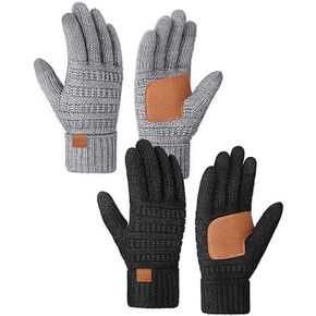 Winter Gloves for Women 2 Pairs, Womens Gloves with Touchscreen Wool Knit, Alpaca Fleece Anti-Slip Beanie Match