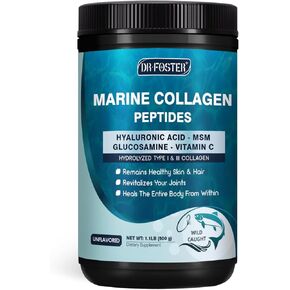 Marine Collagen Peptides Powder with MSM + GC, Multi Type I & III Collagen with Hyaluronic Acid, Vitamin C & E for Skin, Hair & Nails, Wild-Caught Fish, 50 Servings