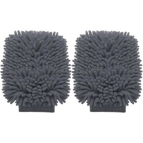 HARFINGTON 2pcs Chenille Microfiber Car Wash Mitts 9" x 5.5" Scratch Free Wash Gloves Absorbent Double Sided Plush Cleaning Drying Mitts for Car Washing Home Clean Grey