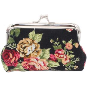 Cute Black Floral Buckle Coin Purses Vintage Pouch Kiss-lock Change Purse Wallets Wallets, Card Cases and Money Organizers Accessories(9cmX7cm)