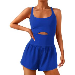 Wenlia Women's Procleout Romper Sexy Sexyless Tennis Tennis Tennis Dress Athletic One Oneie Criss Cross Phemsuit Short for Summer Gym Disuits ، Royal Blue ، X-Small