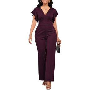 Jumpsuits for Women Casual Summer Rompers Sexy Deep V Neck Ruffle Short Sleeve Wide Leg One Piece Outfits for Women