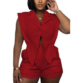 Famnbro Womens Summer Rompers Dressy V Neck Lapel Sleeveless Blazers Business Work Short Jumpsuits 2025