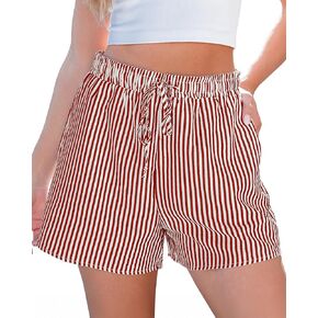 luvamia Striped Shorts for Women High Waisted Beach Casual Drawstring Pull On Elastic Waist Summer Shorts with Pockets