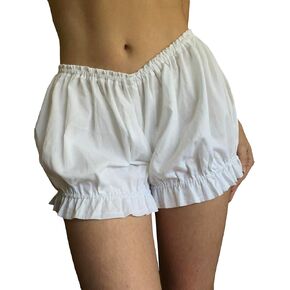 Women Layered Lace Shorts Elastic Waist Ruffle Trim Bloomer Shorts Y2k Cute Fairy Pettipants Going Out Culotte