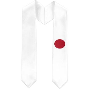 Japan Flag Graduation Sash Satin Scarf 72" Stole for Abroad Student International Study Class
