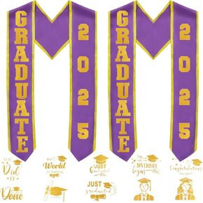 Graduation Stole, Unisex Adult Plain Graduation Stole, 2025 Grad Shawl with DIY Iron on Letter Number Pattern, 70'' Long