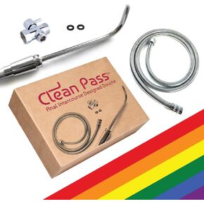 طقم Clean Pass Douche-مسبقات صحة الدش غير القابل للصدأ فوهة دش+1.5 متر خرطوم دش+T-ADAPTER منظم المياه على شكل حلقة على شكل/حقنة شرجية مصممة تمامًا للرجال والنساء تشريح الجسم