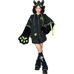 Dragon Paw Hoodie Black and Green up Hoodie Daily Wear