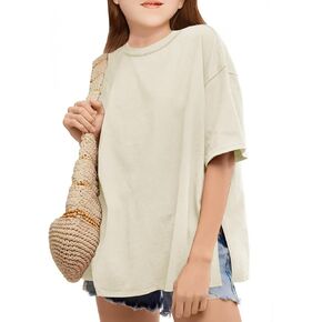 Girls Fashion T Shirts Raw Hem Oversized Summer T Shirt Short Sleeve Tops Tees Shirt 5-14 Years