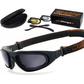 Helly® - No.1 Bikereyes® | نظارات الدراجات النارية ، نظارات متعددة الوظائف ، نظارات راكب الدراجة النارية | مكافحة الغشاء ، مقاوم للرياح | Night & Bad Weath Lens (HLT® Safety Lens ، Din EN 166) | المعابد ، حزام قابل للتغيير | نسر