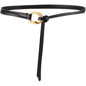 Women Genuine Leather Tie Belt Gold Buckle Double Strap Belts