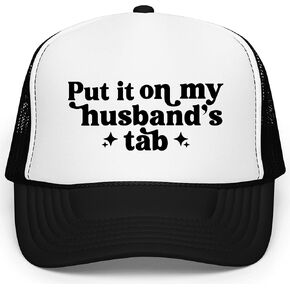 Put it on My Husband's Tab Women's Funny Classic 5 Panel Mesh Snap Back Trucker Hat