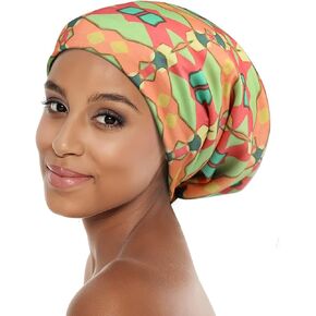 Sleep Cap Satin Bonnet Extra Large African Print Hair Wrap for Curly Hair, Locs Black Women