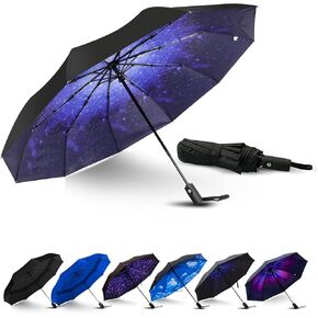 LLanxiry Umbrella Windproof Travel Umbrellas for Rain Black Folding Umbrellas 10 RIBS Automatic Strong Portable Wind Resistant Backpack Umbrella for Men and Women