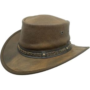 Outback Trading Men's 1377 Iron Bark UPF 50 Breathable Crushable Leather Western Cowboy Hat
