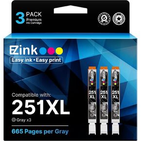 حبر E-Z (استبدال خرطوشة الحبر المتوافقة مع TM Canon CLI-251XL CLI 251 XL للاستخدام مع PIXMA MG6320 Pixma MG7120 Pixma MG7520 Pixma IP8720 (رمادي) 3 عبوات