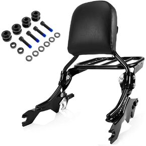 Fat Bob Softail Backrest Holdfast Sissy Bar Pack من رف الأمتعة الرياضي متوافق مع Harley Davidson FXFB FXFBS 2018-2023 W/Docking Hardware Kit ، Gloss Black
