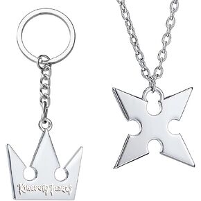 2 Pcs Kingdom Hearts Keychain Necklace, Crown Keychain Cross Necklace Anime Commodity Cosplay Jewelry