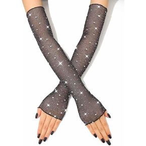 JAKAWIN Rhinestone Mesh Wedding Gloves Crystal Bridal Arm Sleeve Fingerless Gloves for Women in Saudi Arabia