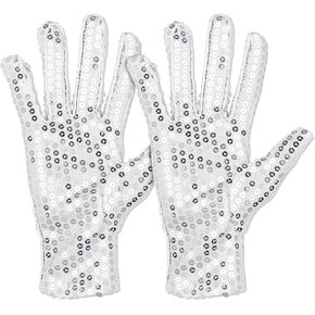 1 Pairs MJ Sequin Glove for Adults Sparkly Rhinestone Glitter Gloves for Masquerade, Cosplay, Dance and Halloween Costume Parties