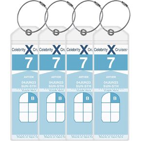 Celebrity Cruise Luggage Tag Holders [4 Pack] – Waterproof, Durable Plastic with Steel Loops – Fits All Celebrity Ships for Cruising in 2025, 2026 and 2027 – Cruise Essentials by Anchors Up