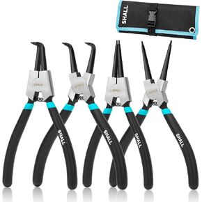 SHALL 4PCS Snap Ring Pliers Set, 7-Inch Internal External Circlip Pliers, Straight Bent C-clip Pliers Lock Ring Pliers, 5/64" Tip, Heavy Duty Reverse Pliers for Ring Remover Retaining w/Portable Pouch