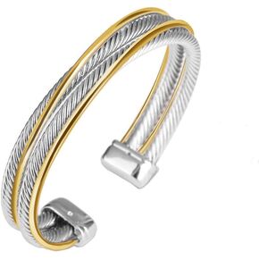UNY JEWEL Jewelry Double Line Cross Over Twisted Cable Wire Bracelet Vintage Fashion Antique Design Elegant Unique Retro Cuff Bangle Bracelet (Double Line)