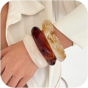 Acrylic Chunky Bangle Bracelets for Women, Irregular Punk Acrylic Resin Bangle Geometric Cuff Wide Wristband Bracelet Fashions Thick Acetate Statement Bangle Jewelry Set