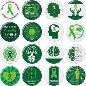 Jutom 48 Pcs Mental Health Awareness Buttons Pins Bulk Green Ribbon Mini Brooch Pins Badge Mental Health Awareness Items Gifts for Party Favors Clothing Bags Hat Accessories