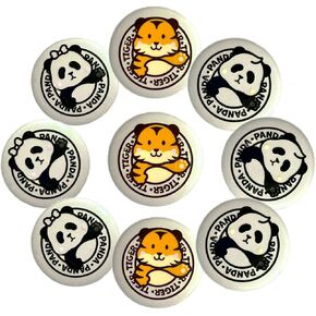 Cute Panda & Tiger Brooches with Back Pin (Set of 9) Animal Safety Pins for Backpack/Jacket/Party Favors