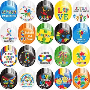 40/100 Pcs Autism Awareness Button Pins Novelty Colorful Round Badges, Love Needs No Words World Autism Awareness Day Brooch Pin, Special Education Promotional Supplies for Clothe Bag Accessories
