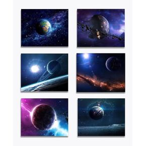 Loevoero Outer Space Planet Wall Art Painting ، لغرفة النوم ، غرفة المعيشة ، ديكور الحمام ， ملصقات للأطفال أو الأولاد أو الفتيات مجموعة من 6 （8 "× 10"） غير مؤطر in Kuwait