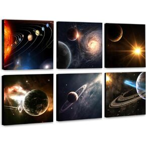 Loevoero Outer Space Planet Wall Art Painting ، لغرفة النوم ، غرفة المعيشة ، ديكور الحمام ， ملصقات للأطفال أو الأولاد أو الفتيات مجموعة من 6 （8 "× 10"） غير مؤطر