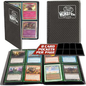 ألبوم بطاقات التداول Monster 4 Pocket - 20 تحميل جانبي، مانع للسرقة، صفحات مبطنة لمزيد من الحماية - غلاف فاخر يحمل 160 بطاقة Yugioh وMTG وMagic The Gathering وPokémon & Sport - Holofoil Black