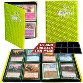 ألبوم بطاقات التداول Monster 4 Pocket - 20 تحميل جانبي، مانع للسرقة، صفحات مبطنة لمزيد من الحماية - غلاف فاخر يحمل 160 بطاقة Yugioh وMTG وMagic The Gathering وPokémon & Sport - أصفر هولوفويل