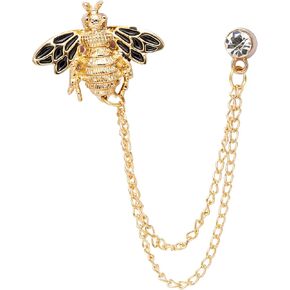 Knighthood Brooch Pin Men's Bee With Hanging Chain Brooch Lapel Pin (Golden & Black)