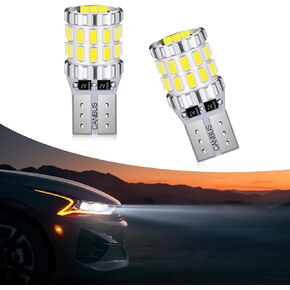 Pack-2 Car T10 LED Light, 3014-30SMD No Polarity Decoding Wide Voltage Reading Light License Plate Light, Canbus Plug and Play Interior Light Bulb Replacement, Universal for Cars (White)