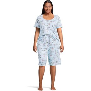 Karen Neuburger womens Plus Size Novelty Print Short Sleeve Bermuda Set