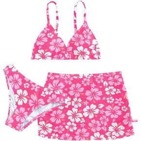 Milumia Girl's Floral Print 3 قطع بيكيني مجموعة ملابس السباحة مع تنورة الشاطئ