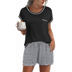 Ekouaer Pajama Set for Women 2 Piece Loungewear Short Sleeve Tops and Shorts Set Soft Sleepwear with Pockets