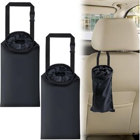 2 PCS Car Trash Bags, Washable Cars Garbage Bag Hanging, Detachable Trash Can with Top Elastic Vent & Sticky Strap Bottom Opening, Seat Back Tash Bag for Car,Travelling,Outdoor
